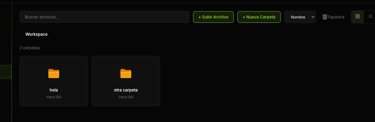 Vista de Archivos del dashboard, con las carpetas del espacio de trabajo