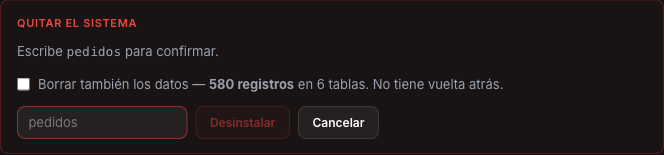 Confirmación de desinstalar, con la casilla para borrar también los datos